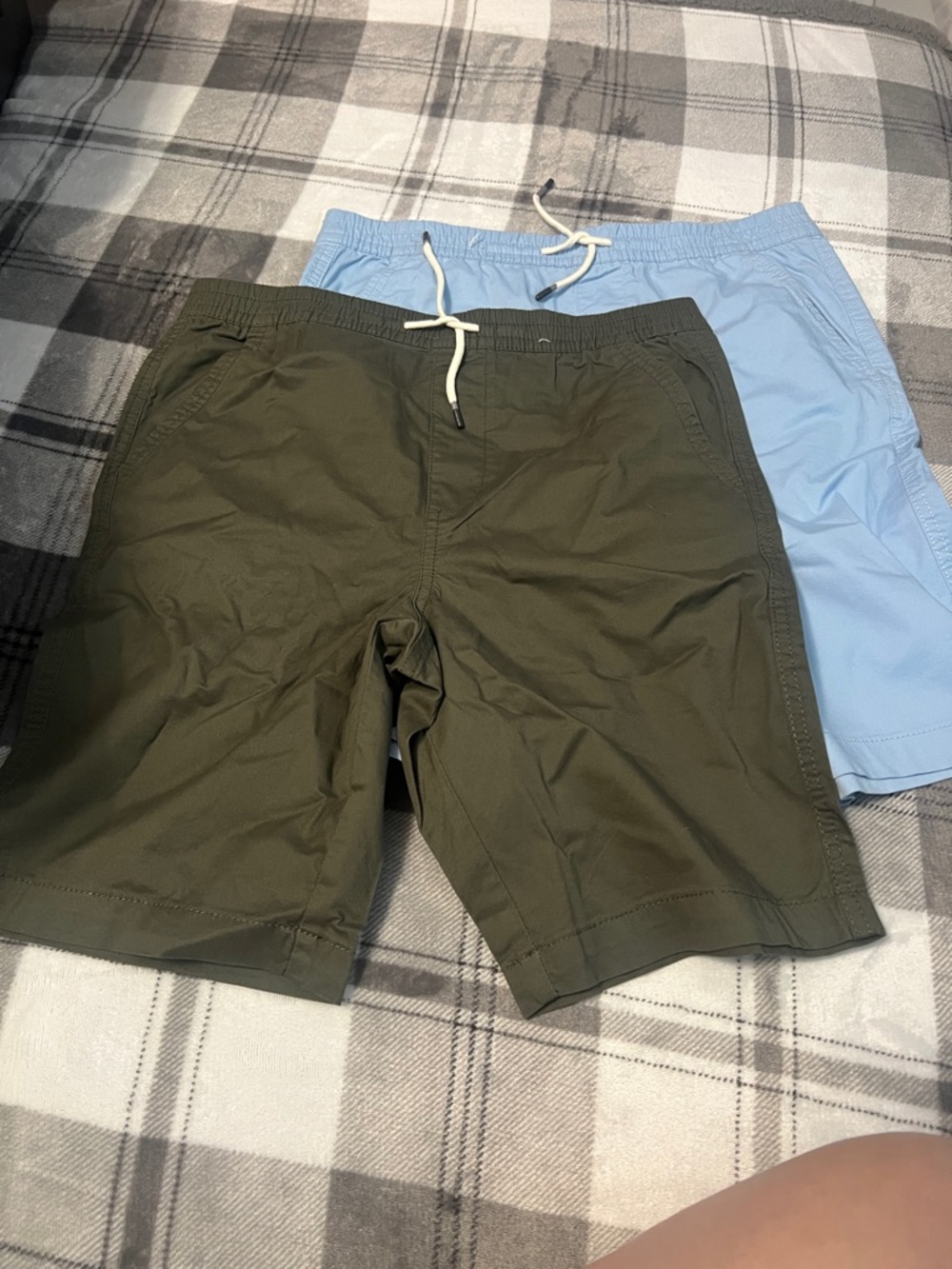 Kids Drawstring Casual Shorts - Olive Green and light blue